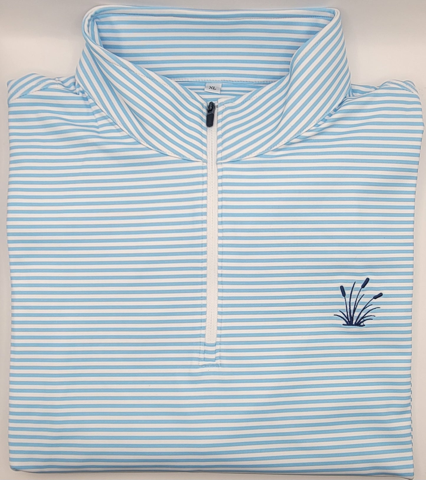 Pinstripe Quarter Zip Long Sleeve - Light Blue